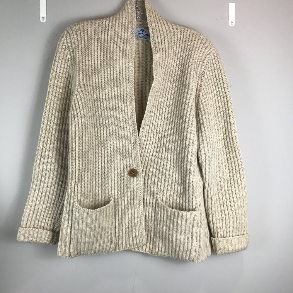 Vintage Susan Bristol Beige 100% Shetland Wool Cardigan Size M